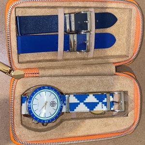 Tory Burch Blue/White Strap Hybrid Watch
